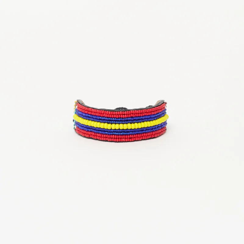 Ladies bracelets wedding accessory pieces-Maasai Bracelet - Red/Blue/Yellow Stripe