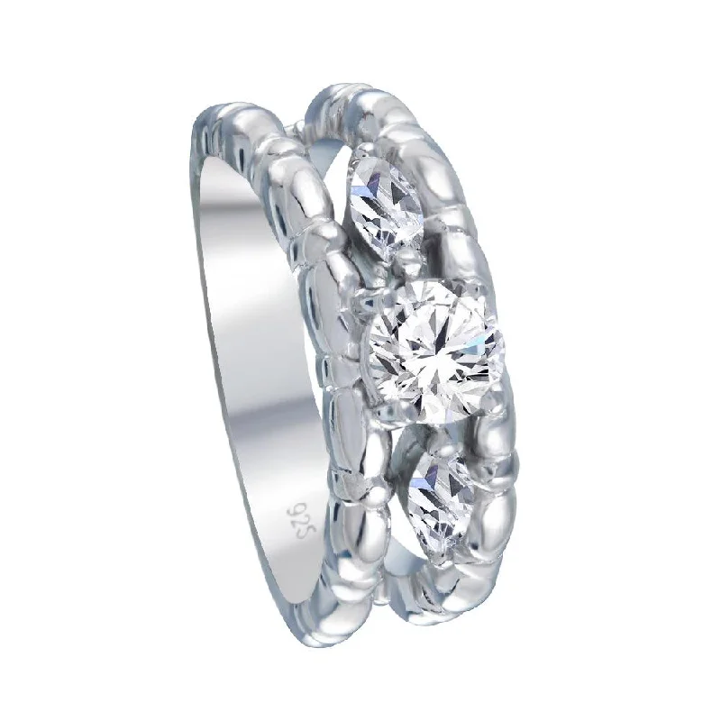 Ladies rings vintage estate pieces-Silver 925 Rhodium Plated Clear Round and Marquise CZ Ring - AAR0031