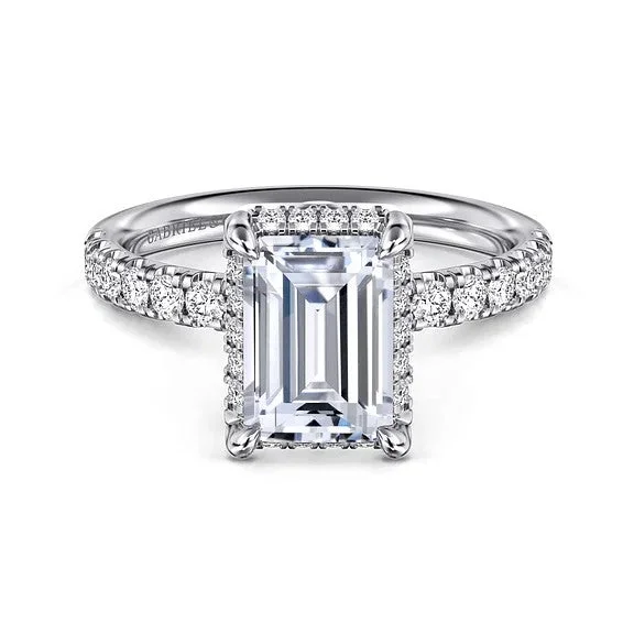 Ladies engagement rings halo settings-Talisa - 14K White Gold Emerald Cut Hidden Halo Diamond Engagement Ring (Setting Only)