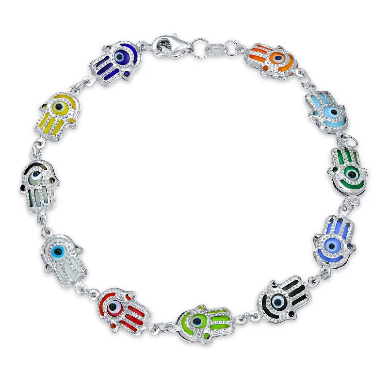 Ladies bracelets cluster charm styles-Delicate Strand Bracelet with Hamsa Hand & Evil Eye Charms in Sterling Silver