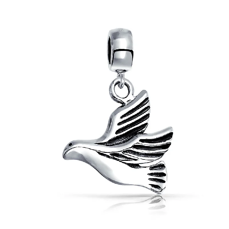 Ladies bracelets diamond accent pieces-World Peace Dove Dangle Charm Bead Sterling Silver for European Bracelet