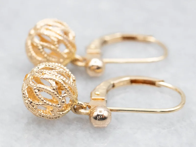 Ladies earrings soft touch styles-Gold Filigree Ball Drop Earrings