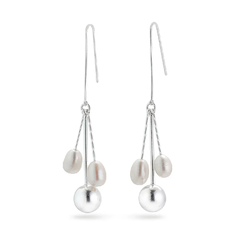 Ladies earrings sculptural shape earrings-Urd Pearl Silver Plated Earrings