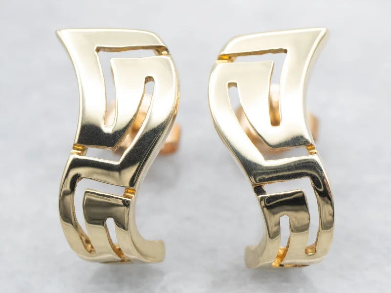 Ladies earrings Edwardian charm designs-Yellow Gold Abstract Greek Key Stud Earrings