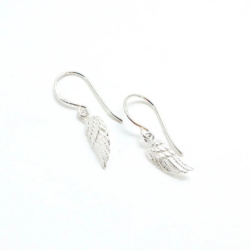 Ladies earrings tiny stud designs-Silver Tiny Drop Wing Earrings