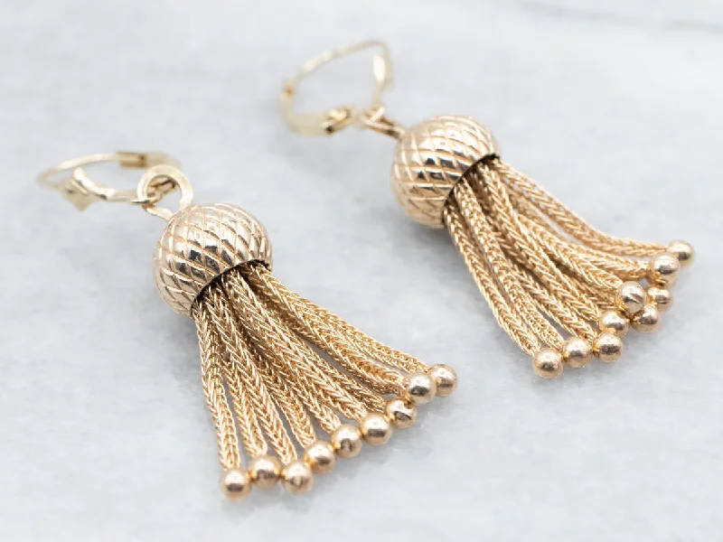 Ladies earrings sparkle detail designs-Victorian Revival Gold Tassel Drop Earrings