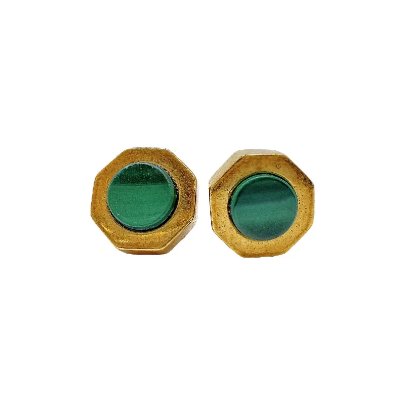 Ladies earrings cascading stone earrings-Iral 18K Gold Post  Earrings with Malachite