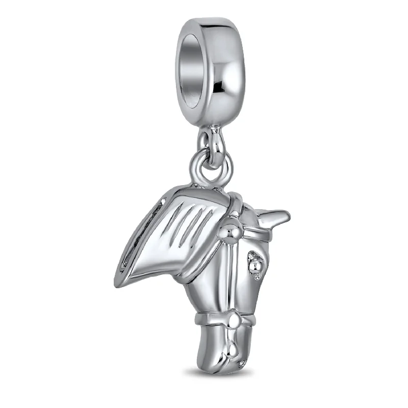 Ladies bracelets platinum luxury bracelets-Equestrian Horse Dangle Charm Bead Sterling Silver for European Bracelet