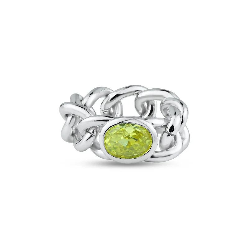 Ladies rings stretch band styles-Rhodium Plated 925 Sterling Silver Chain Ring Yellow CZ Ring - STR01134-YZ