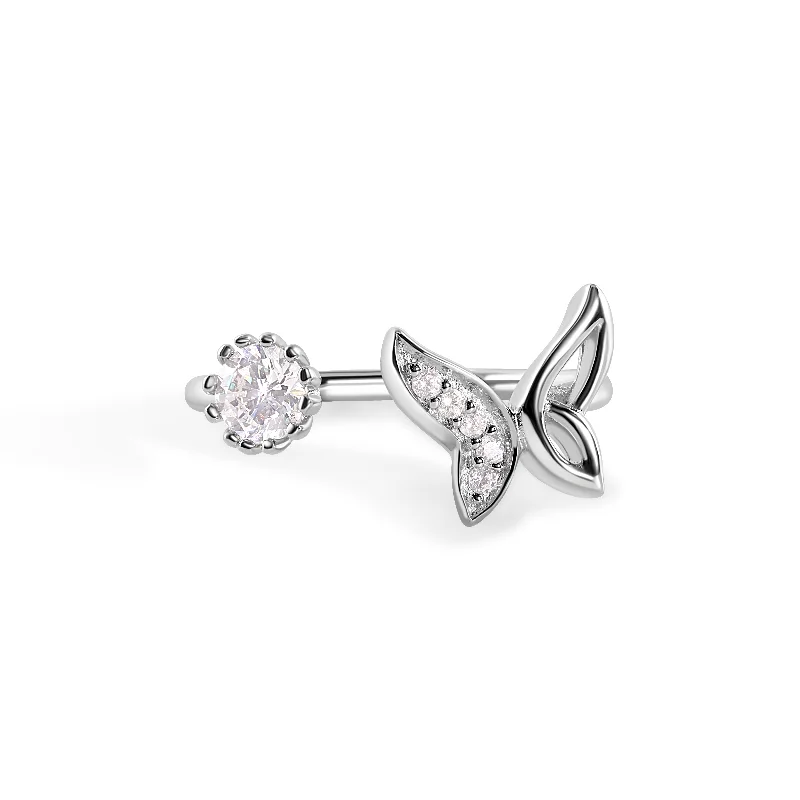 Ladies rings wedding accessory pieces-Rhodium Plated 925 Sterling Silver Butterfly and Flower Clear CZ 1.3mm Open Ended Ring - BGR01123