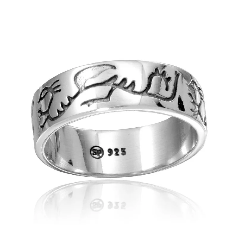 Ladies rings birthstone accent styles-High Polished 925 Sterling Silver Engraved Dragon Design Ring - CR00798