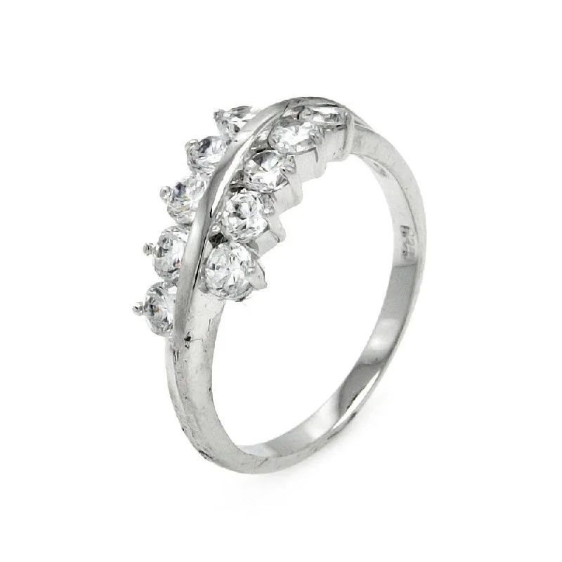 Ladies rings contemporary classic designs-Silver 925 Rhodium Plated Clear CZ Leaf Ring - BGR00399