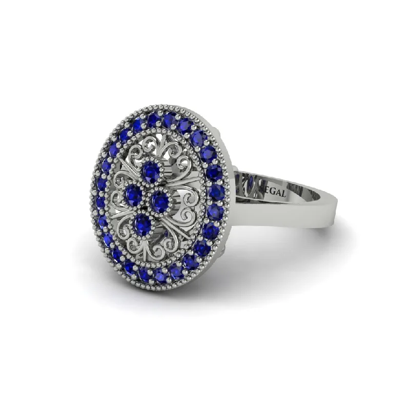 Ladies engagement rings seasonal diamond cuts-Sapphire Vintage Victorian Floral Halo Engagement Ring - Nina No. 75