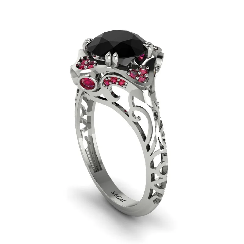 Ladies engagement rings marquise cuts-Black Diamond Ornate Filigree Engagement Ring - Evie No. 54