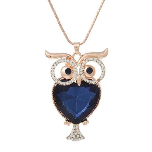 Ladies necklaces family heirloom designs-Owl Snake Chain Pendant and Necklace with Lobster Clasp Extender