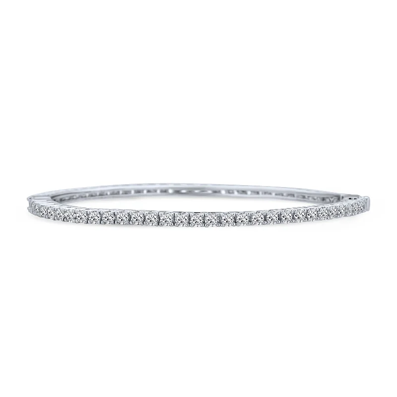 Ladies bracelets Middle Eastern designs-Classic Bridal CZ Princess Cut Eternity Stackable Bangle Bracelet, Silver 7-7.5 Inch