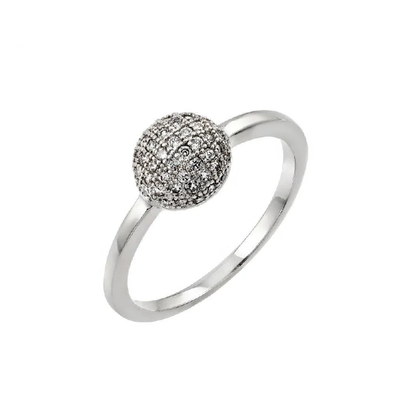 Ladies rings baroque inspired designs-Silver 925 Rhodium Plated Clear Pave Set CZ Bead Ring - BGR00790