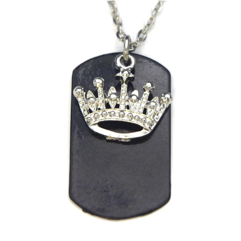 Ladies necklaces jade decorative pieces-Crown Necklace Dog Tag Black