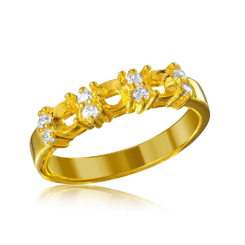 Ladies rings autumn tone rings-Silver 925 Gold Plated 3 Mounting Stone Ring with CZ - BGR01210GP