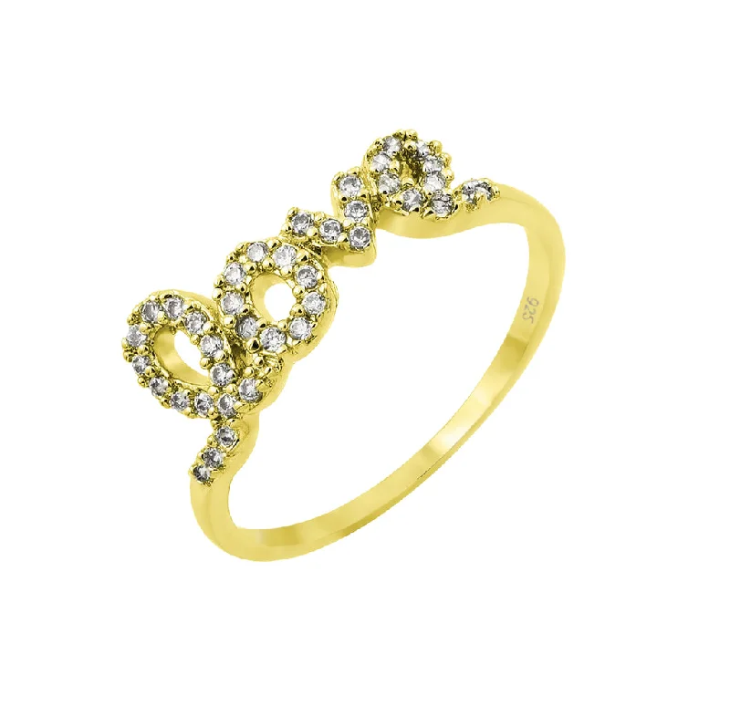 Ladies rings glitter accent styles-Silver 925 Gold Plated Clear CZ Love Ring - BGR00781GP