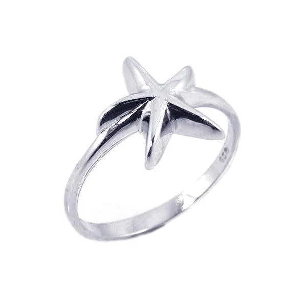 Ladies rings latest fashion trends-Silver Rhodium Plated Starfish Ring - STR00474