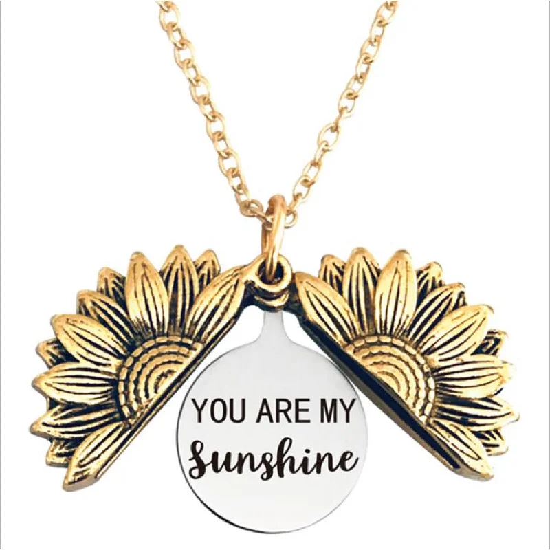 Ladies necklaces medium length styles-You are My Sunshine Necklace -Sunflower Necklace Locket with Engraved Hidden Message Pendant for Women, Mother, Daughter…