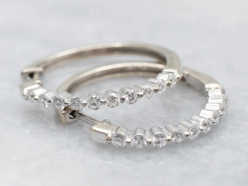 Ladies earrings art deco elegance-Modern White Gold Diamond Hoop Earrings