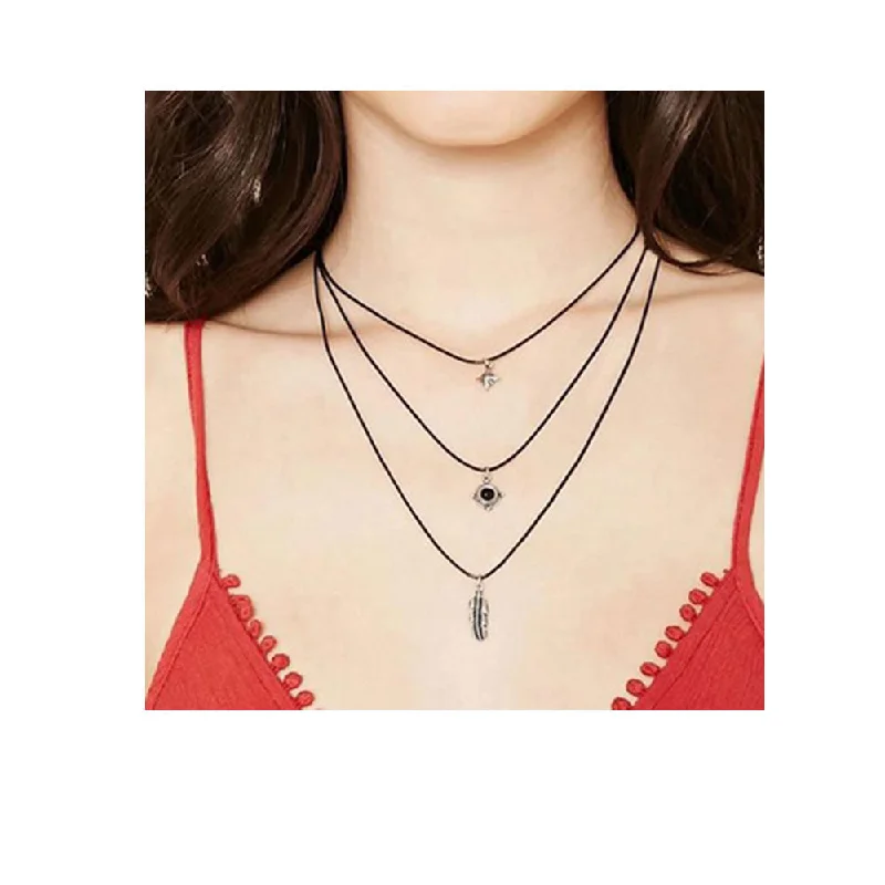 Ladies necklaces tapered chain necklaces-Sexy Sparkles Triple Layer Choker Necklace for Women Girls Gothic Choker Bolo Tie Corset Lace Chokers