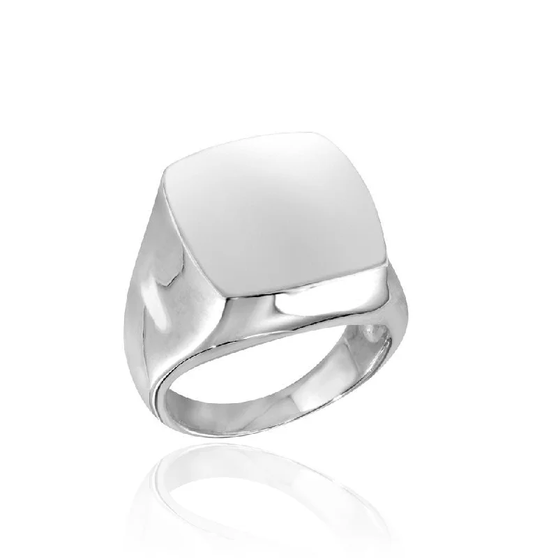 Ladies rings white gold styles-High Polished 925 Sterling Silver Square Dome Ring - CR00737