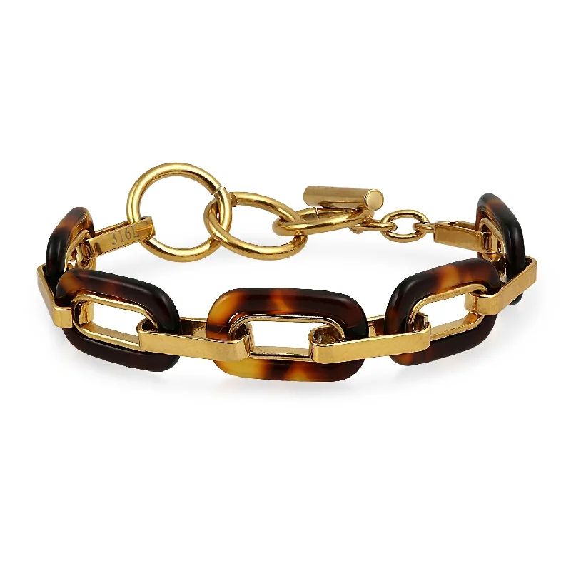 Ladies bracelets satin finish styles-Fashion Brown Golden Acrylic Leopard Tortoise Shell Chain Link Bracelet