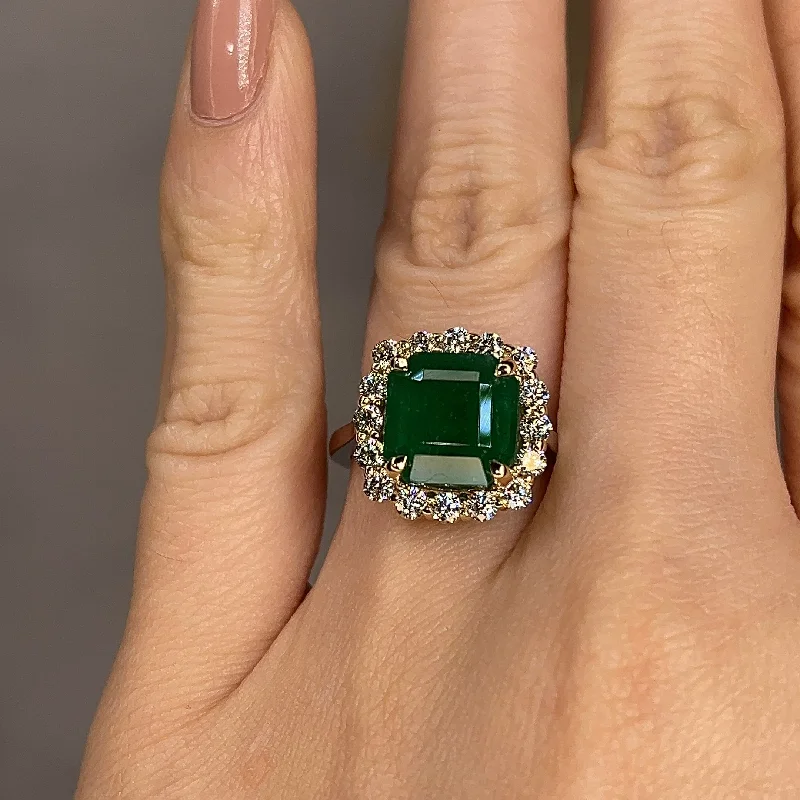 Ladies engagement rings hypoallergenic-"Riva" 4.59 Carat Square Emerald Gem Halo Engagement Ring