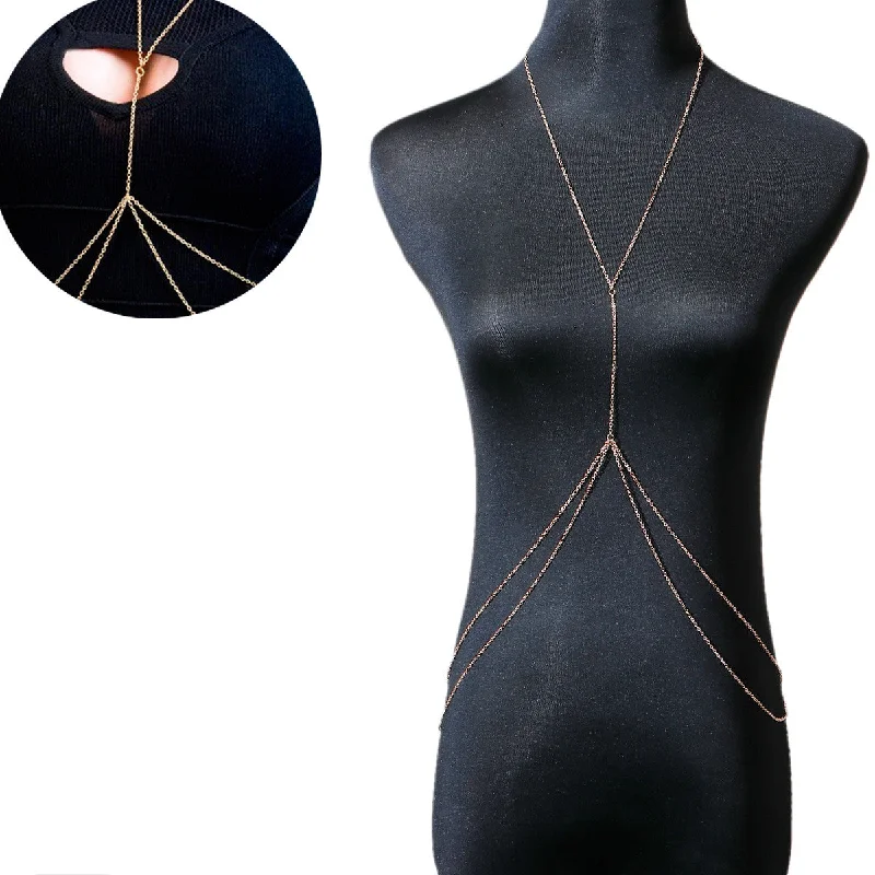 Ladies necklaces sharp edge styles-Sexy Sparkles Bikini Beach Crossover Harness Necklace Waist Belly Body Chain Jewelry Women