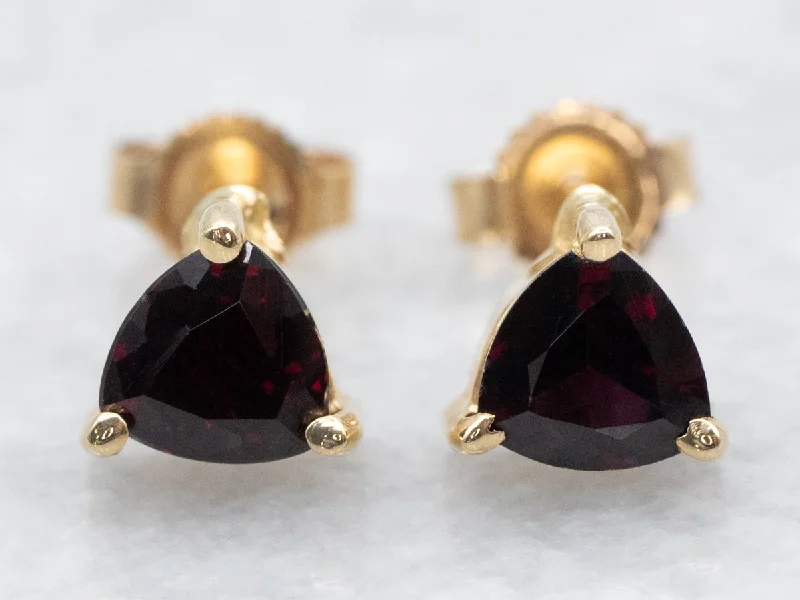 Ladies earrings fragile beauty styles-Trillion-Cut Garnet Stud Earrings