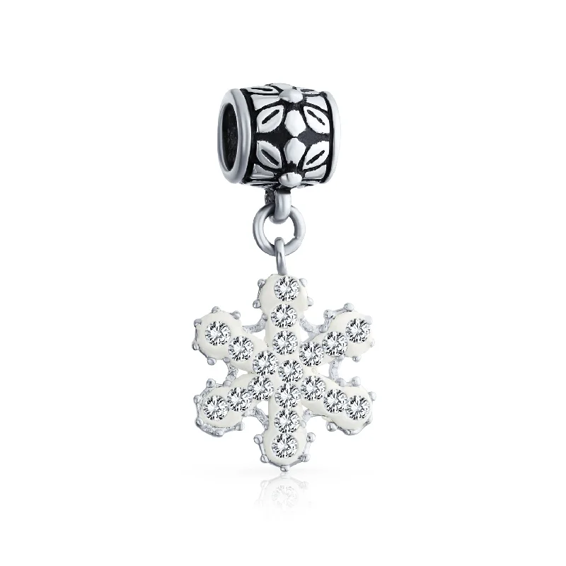 Ladies bracelets engagement gift ideas-Christmas Charm Bead Snowflake Crystal Dangle for Holiday Bracelets