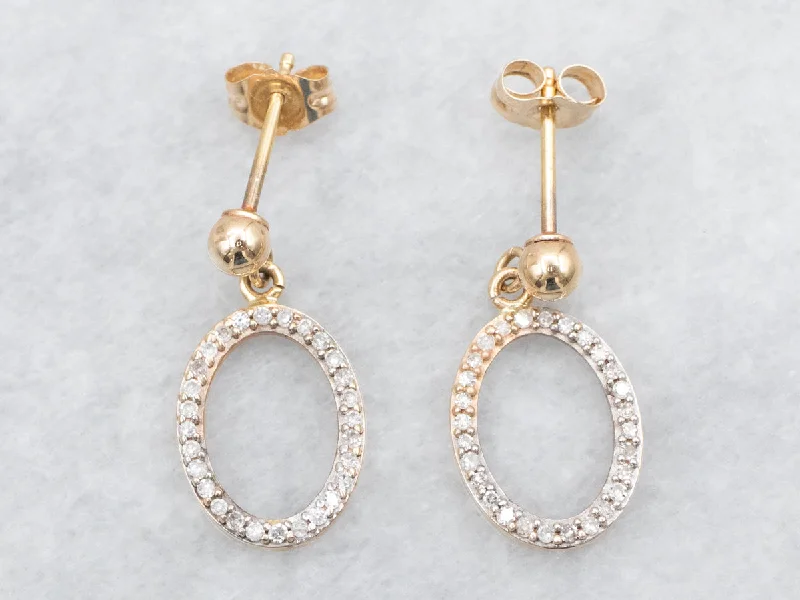 Ladies earrings muted tone earrings-Diamond Oval Shaped Drop Earrings