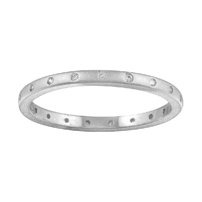 Ladies rings complex form styles-Matte Finish Rhodium Plated 925 Sterling Silver CZ Eternity Ring - STR01112RH