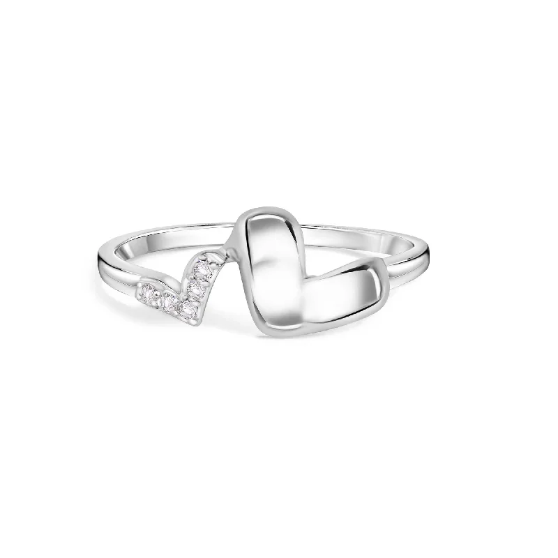 Ladies rings minimalist trend picks-Rhodium Plated 925 Sterling Silver Twin Hearts Clear CZ 1.7mm Ring - BGR01368