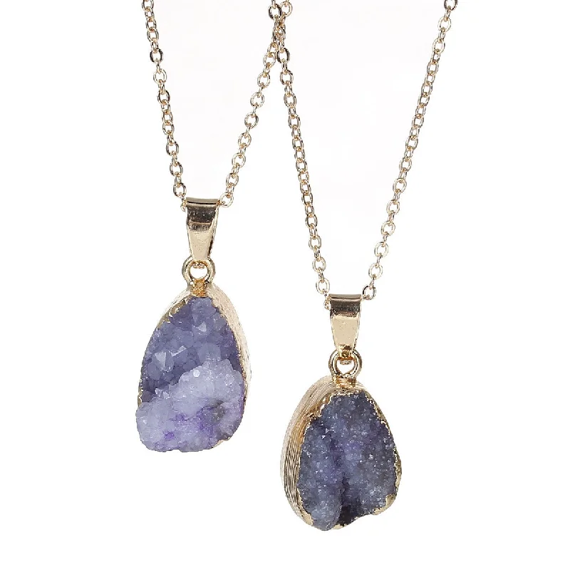 Ladies necklaces jewelry care tips-SEXY SPARKLES Natural Stone Druzy Drusy Necklace Pendant Link Cable Chain Mauve