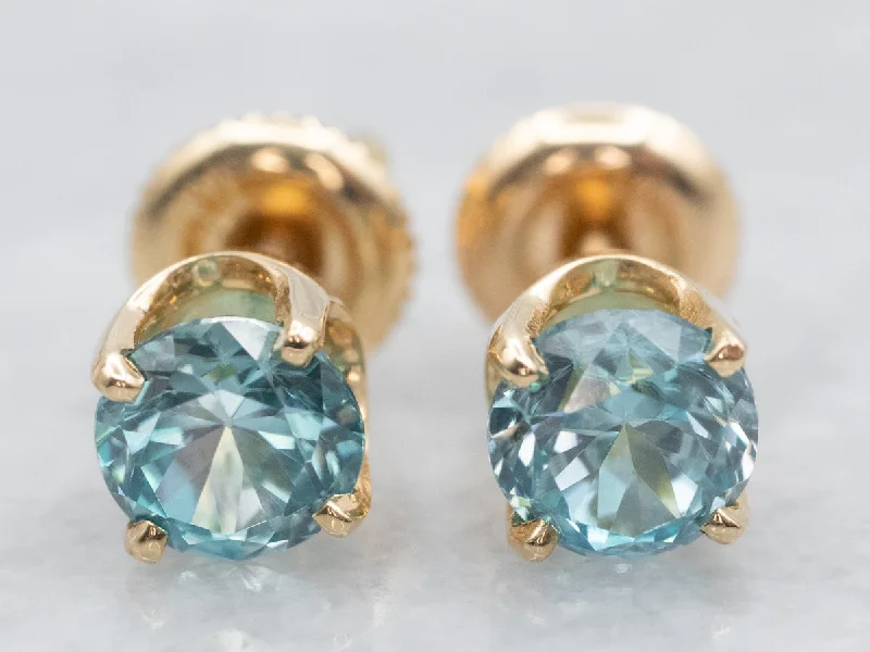 Ladies earrings fair trade styles-Blue Zircon Solitaire Stud Earrings