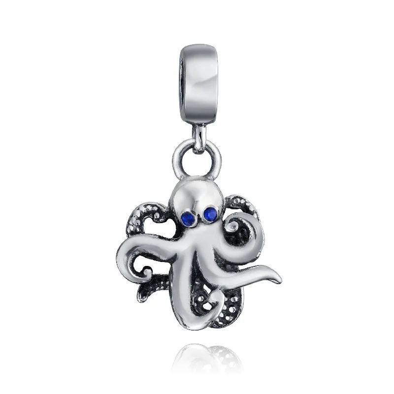 Ladies bracelets Asian cultural styles-Squid Scuba Diver Octopus Dangle Charm Bead Sterling Silver for European Bracelet