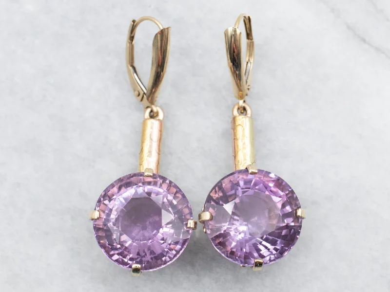 Ladies earrings flat stud earrings-Large Amethyst Gemstone Drop Earrings