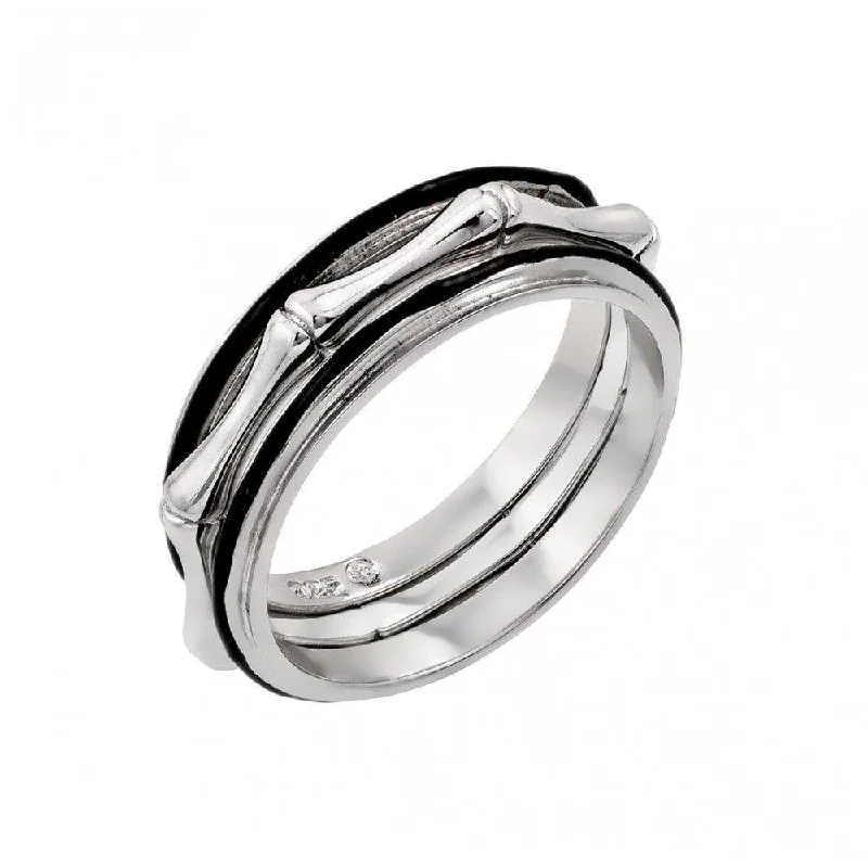 Ladies rings spring fashion styles-Silver 925 Rhodium and Black Rhodium Plated 2 Toned Bone Eternity Ring - BGR00888BLK