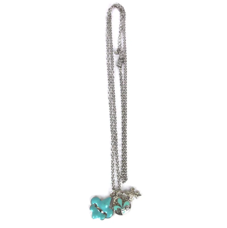 Ladies necklaces jewelry care tips-Fleur De Lis Charm Necklace Blue