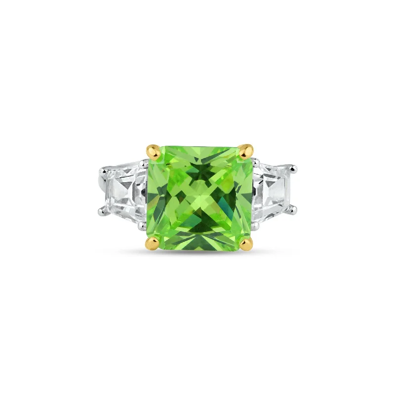 Ladies rings long-lasting designs-Rhodium Plated 925 Sterling Silver Past Present Future Green CZ Ring - BGR01361