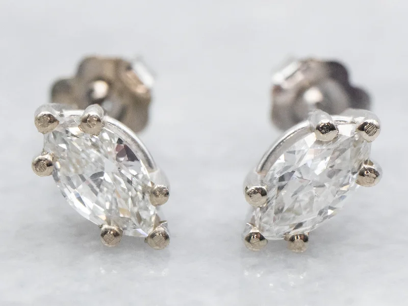 Ladies earrings customer review favorites-White Gold Marquise Cut Diamond Stud Earrings