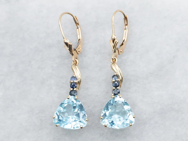 Ladies earrings oval cut styles-Blue Topaz and Sapphire Drop Earrings