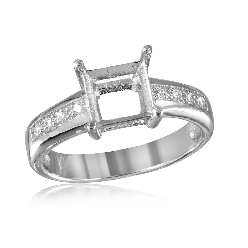 Ladies rings salt-and-pepper styles-Silver 925 Rhodium Plated Square Mounting with CZ Stones Ring - BGR00492