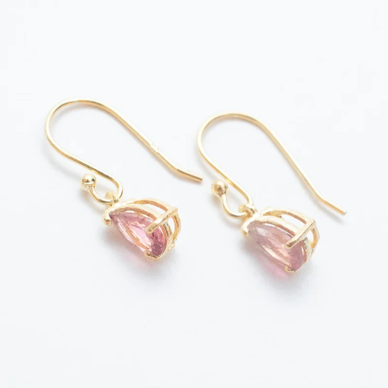 Ladies earrings small batch earrings-Gold Vermeil Pink Tourmaline Teardrop Earrings