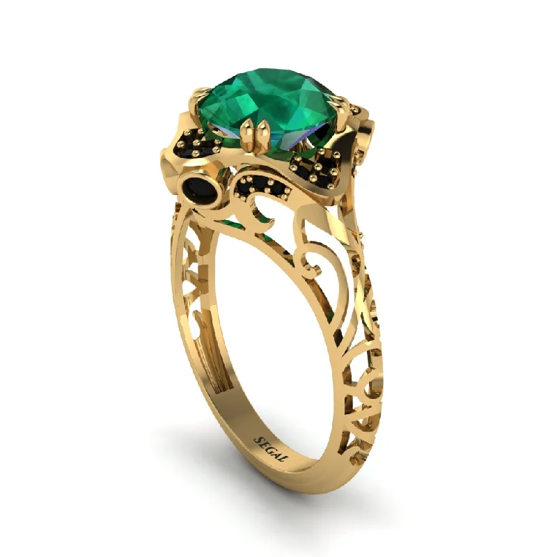 Ladies engagement rings delicate bands-Emerald Ornate Filigree Engagement Ring - Evie No. 34