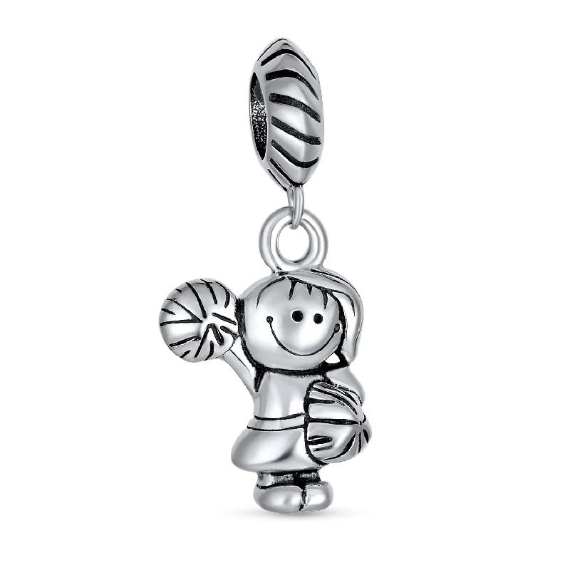 Ladies bracelets friendship bond styles-Cheerleader Soccer Player Dangle Charm Bead Sterling Silver for European Bracelet